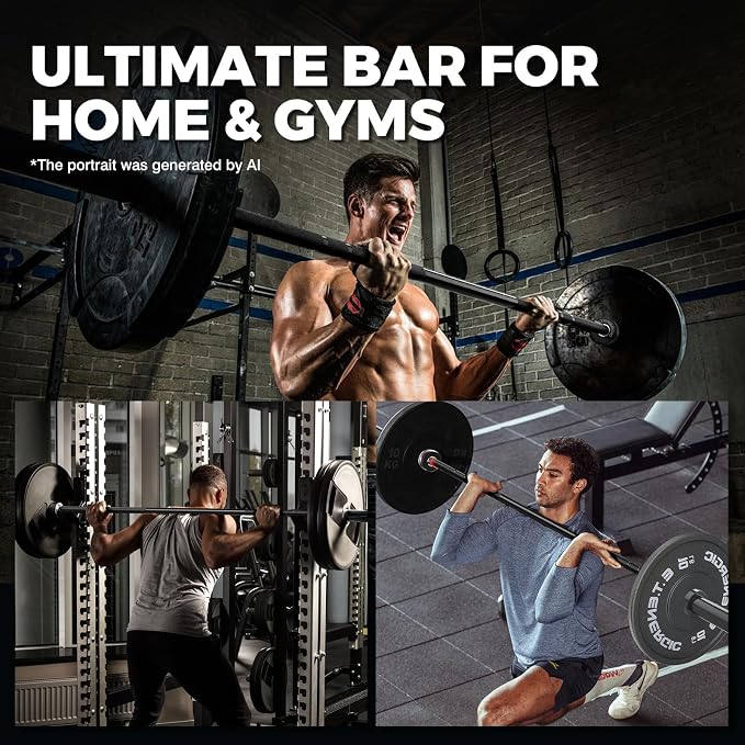 7FT Alloy Steel Olympic Barbell, 700LB 40LB | 30mm knurled grip bar with rotating sleeves, chrome finish, 2-inch plate fit, and 700LB capacity for home gym lifts