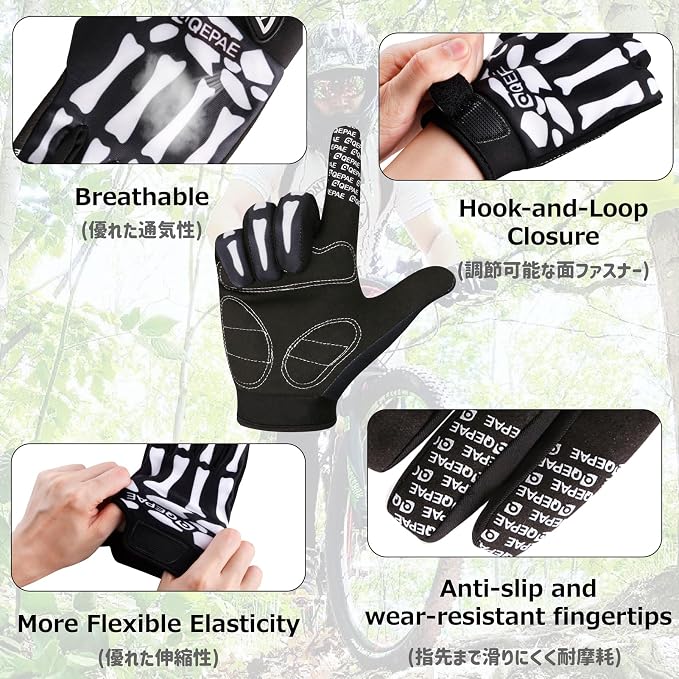 Skeleton Gloves Adjustable Lightweight Racing Skull Sports Work Bone Gloves Anti-Slip Breathable for Men & Women Motorcycle, Cycling, Biking, Workout