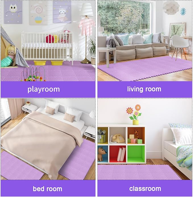 Foam Floor Tiles Foam Floor Mats Play Mats Bulk with Borders Interlocking for Bedroom Gym Nursery(11.8 x 11.8 Inch,Purple)