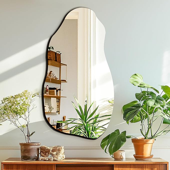 TRAHOME 32'' x 18'' Irregular Asymmetrical Wall Mirror | HD Tempered Glass, Wall Mounted, Modern Decorative Mirror for Living Room Bathroom Entryway