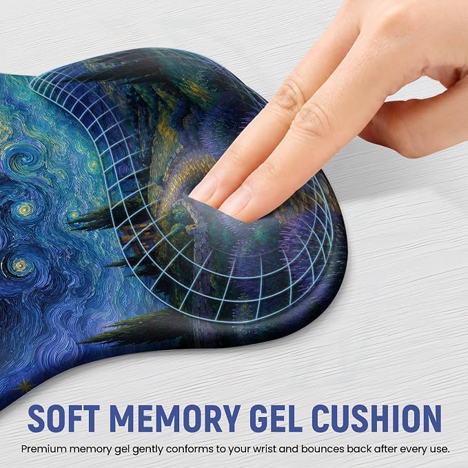 Ergonomic Mouse Pad with Wrist Rest, Gel Wrist Support, Starry | 10.2 x 7.6 in Mouse Pad with Smooth Fabric Surface and Non-Slip Rubber Base for Office, Home, Study, and Gaming