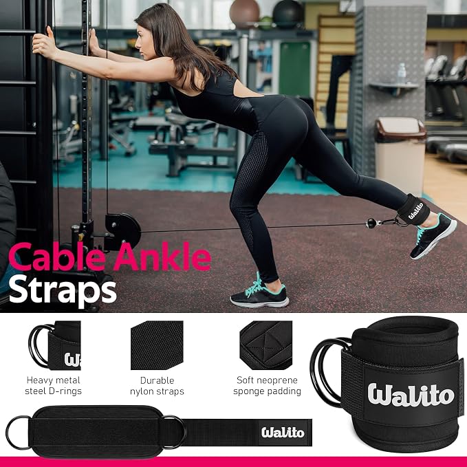 WALITO 8Pcs Barbell Pad Set for Hip Thrust - Squat Pad,Gym Accessories for Women with Bar Bad,Bench Press, with Gym Ankle Straps,Resistance Bands for Working Out,Lifting Strap,Carry Bag