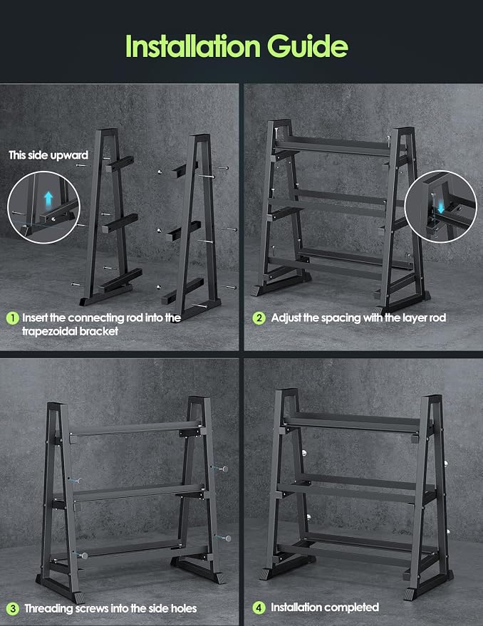Leteuke 3 Tier Dumbbell Rack Stand Only, 1300LBS Heavy Duty | Trapezoidal Frame for Stability, Space-Saving Design; Fits Dumbbells, Kettlebells, Barbells for Home Gym