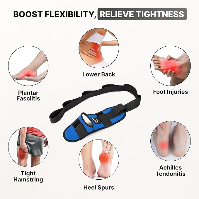 DMoose Fitness Foot & Calf Stretcher with Adjustable Padded Stretching Strap for Plantar Fasciitis, Hamstring, Heel Spurs and Achilles Tendonitis Relief - Yoga Leg Stretch Strap for Flexibility