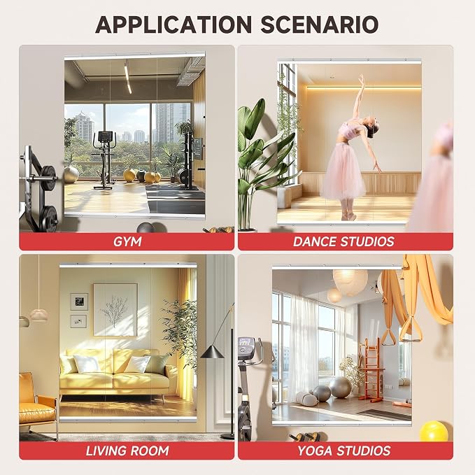 Home Gym Mirror, 55" x 17", 3PCS Large Full Body Mirror for Yoga, Silver Frameless Tempered Glass, Wall-Mounted Wall Mirrors for Home Gym, Workout, Garage, Bedroom, Bathroom, Dance Studio