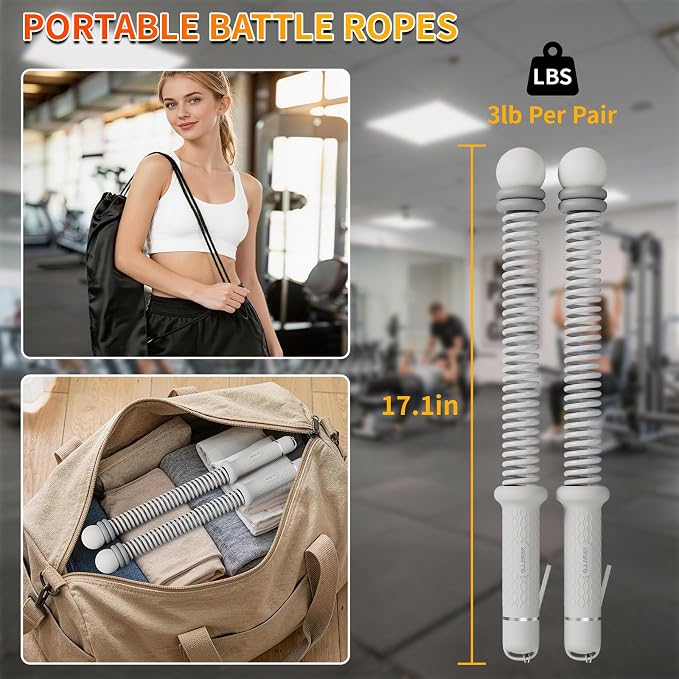 Ropeless Battle Ropes for Home Gym, Portable Cordless Weighted Battle Rope | Storage Bag, Weighted Battle Rope for High Calorie Burn, Men & Women Fitness Equipment, HIIT & Low-Impact Aerobic Training