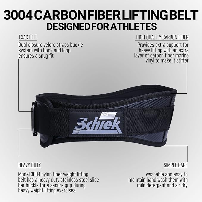 Schiek Sports 3004 Carbon Fiber Lifting Belt - Power Lifting Gym Belts for Lower Back Support