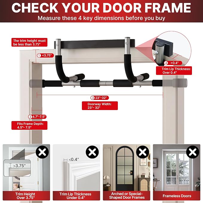 TOPOKO Pull Up Bar for Doorway, Heavy Duty Chin Up Station for Home Gym, Multi-Grip or Adjustable Door Frame Exercise Equipment for Upper Body Strength Training