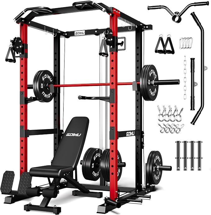 RH01 Power Cage Rack, 2000LBS Squat Rack with with Cable Crossover System&LAT Pull Down System, Multi-Function Workout Cage for Home&Garage Gym