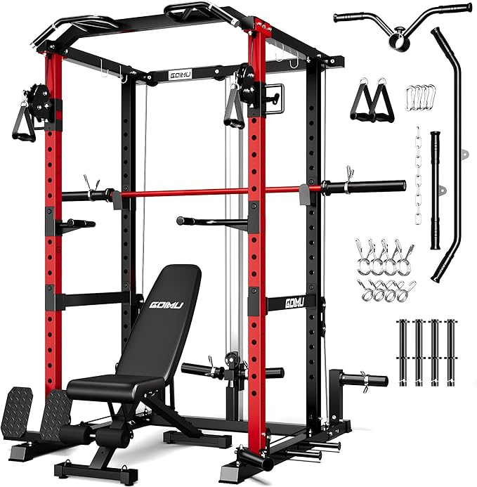 RH01 Power Cage Rack, 2000LBS Squat Rack with with Cable Crossover System&LAT Pull Down System, Multi-Function Workout Cage for Home&Garage Gym