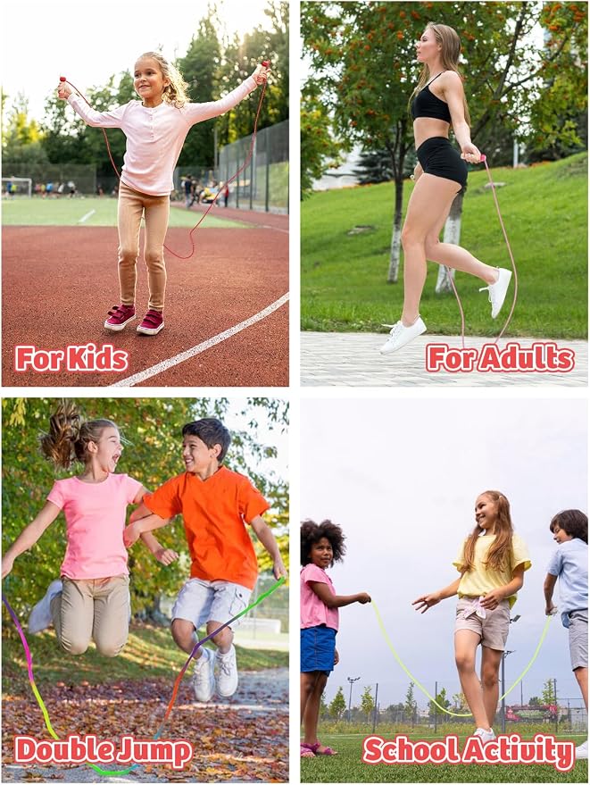 Jump Rope for Kids, Lorvain Adjustable Skipping Rope | Kids Jump Ropes with Wooden Handle for Girls Boys, Weighted Jumping Ropes for Fitness Workout Exercise Outdoor Fun Activity