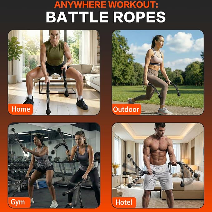 Ropeless Battle Ropes for Home Gym, Portable Cordless Weighted Battle Rope | Storage Bag, Weighted Battle Rope for High Calorie Burn, Men & Women Fitness Equipment, HIIT & Low-Impact Aerobic Training