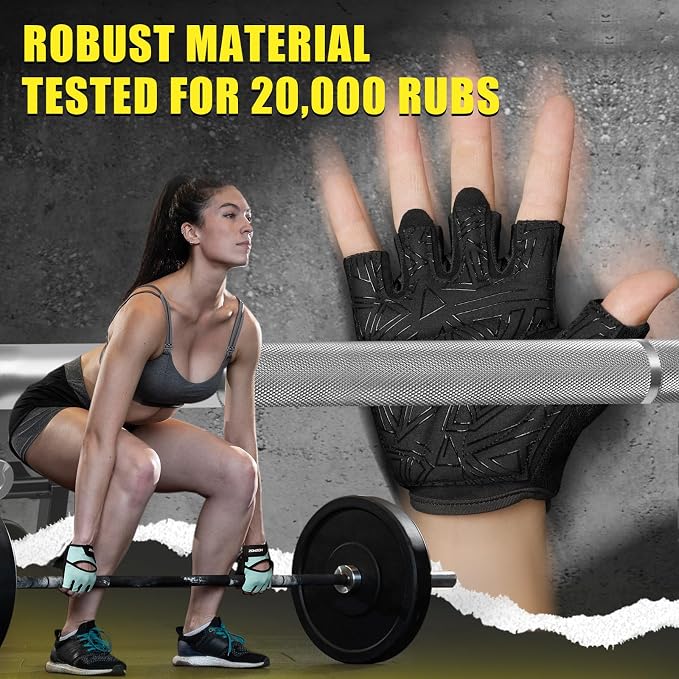 HOZMOZ Ventilated Weight Lifting Gloves, Thick Padded Workout Gym Gloves with Full Palm Protection & Grip & Shock Absorption for Women & Men's Fitness Exercise Training