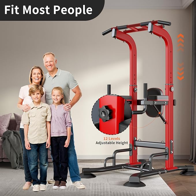 SogesHome Pull Up Bar and Dip Station Adjustable Home Gym Fitness Equipment | Multifunctional Heavy Duty Power Tower 330LB Capacity, Free Standing Strength Training Exercise Machine for Full Body Workout