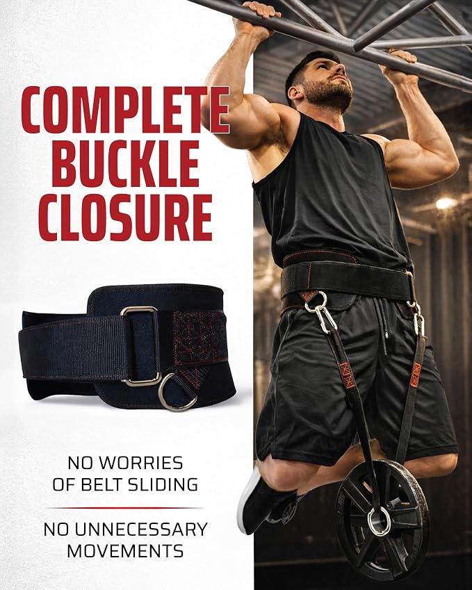 THEFITGUY Original Dip Belt with Strap for Dips, Pull-Ups, Squat Attachment | Secure hook-and-loop closure, structured back support, 45-degree D-rings, 40in strap, 2 hooks, up to 250lb