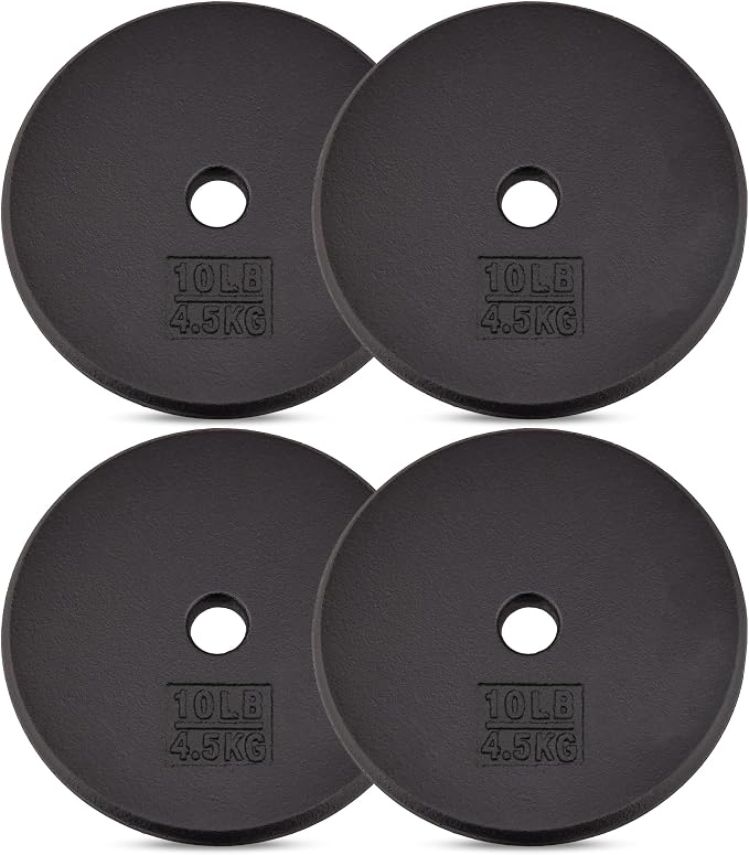 Yes4All Standard Weight Plates, 1-Inch Cast Iron Barbell Weights, Wide Range 5–50 LB, Ideal for Strength Training & Workout Routine, Available in Single, Pair & Set of 4