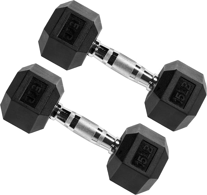 Signature Fitness Rubber Coated Hex Dumbbells Hand Weights for Exercises and Fitness Home Gym, 5-50 lbs, Pairs