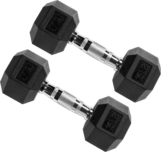 Signature Fitness Rubber Coated Hex Dumbbells Hand Weights for Exercises and Fitness Home Gym, 5-50 lbs, Pairs