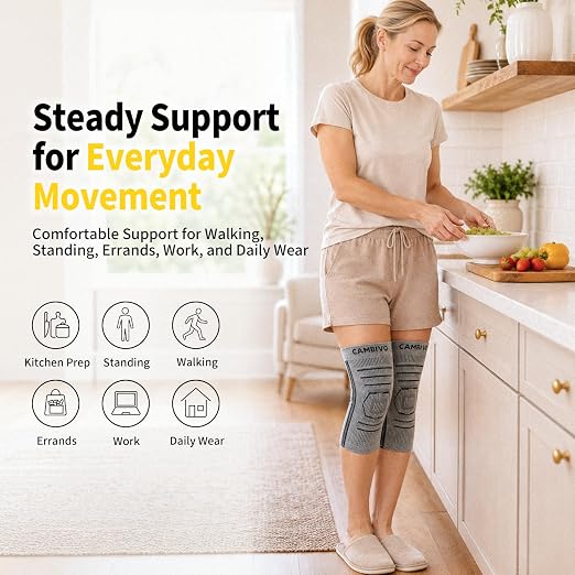 CAMBIVO 2 Pack Knee Brace for Women & Men, Compression Sleeves Knee Support | Lightweight Side Stabilizers| Latex free & silicone free | Knee pain relief for meniscus | Non-slip for running, hiking, gym