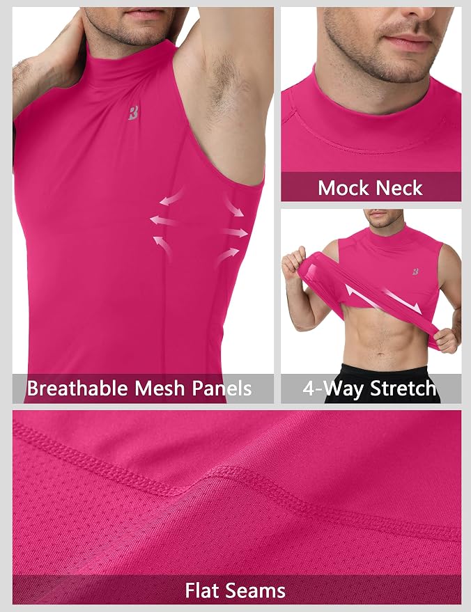 Roadbox Men's Compression Tank Top, Mock Turtleneck Sleeveless Shirt, Fitted Athletic Base Layer for Gym Workout