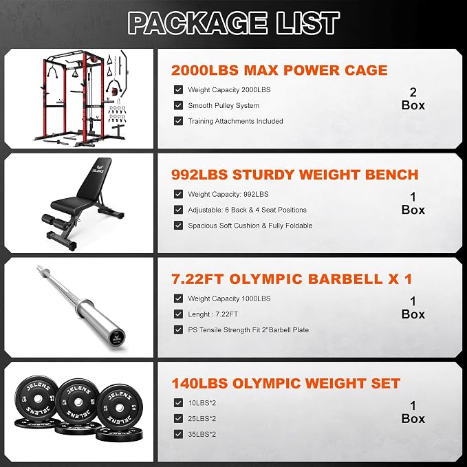JELENS S21 Power Cage, Multi-Function Power Rack with Adjustable Cable Crossover System, 2000LBS Squat Rack for Home Gym with More Training Attachments