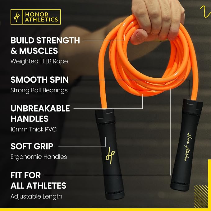 Honor Athletics 3.0 Muay Thai Style Weighted Jump Rope/Crafted for High-Intensity Training/Muay Thai & MMA - Lasting PVC Jump Rope - Heavy 1.1lb PVC Jump Ropes for Fitness