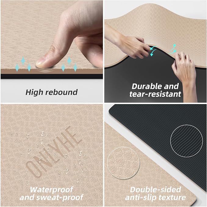 Yoga Mat Thick（8mm）Exercise Mat Non Slip Anti-tear,Pilates Mat for Men and Women,Workout Mats for Home,Barefoot Workouts and Floor Exercise,with Carrier Strap(71"x 24")
