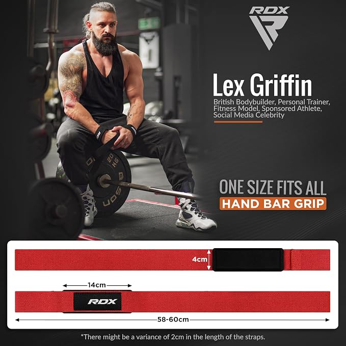 RDX Lifting Straps for Weightlifting –100% Cotton Heavy Duty Gym Wrist Strap with 5MM Neoprene Padding, 60CM Anti-Slip Hand Grip Wraps for Deadlifts Powerlifting Workouts Strength Training, Men Women