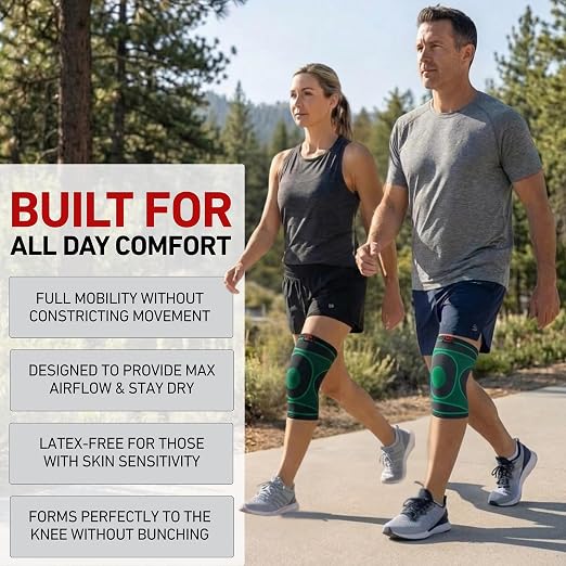 McDavid 4-Way Elastic Knee Sleeve, Compression Knee Support for Pain Relief, Soreness, All-Day Daily Activity Black/Green L