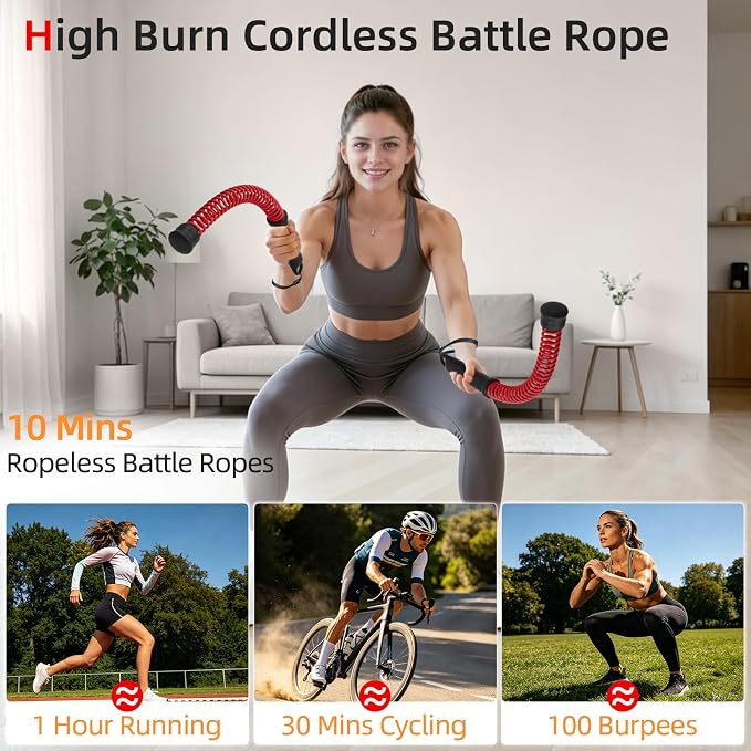 Abahub Weighted Ropeless Battle Rope, Portable Silent Cordless Battle Ropes, Space Saving Home Gym No Battle Ropes with Storage Bag, 2PCS Red - Set B