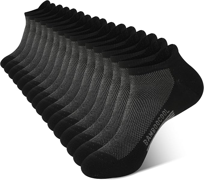 BAMBOO COOL Men's Ankle Socks Moisture Wicking Breathable Odor Control Athletic Cushioned Running Socks Arch Support 8 Pack