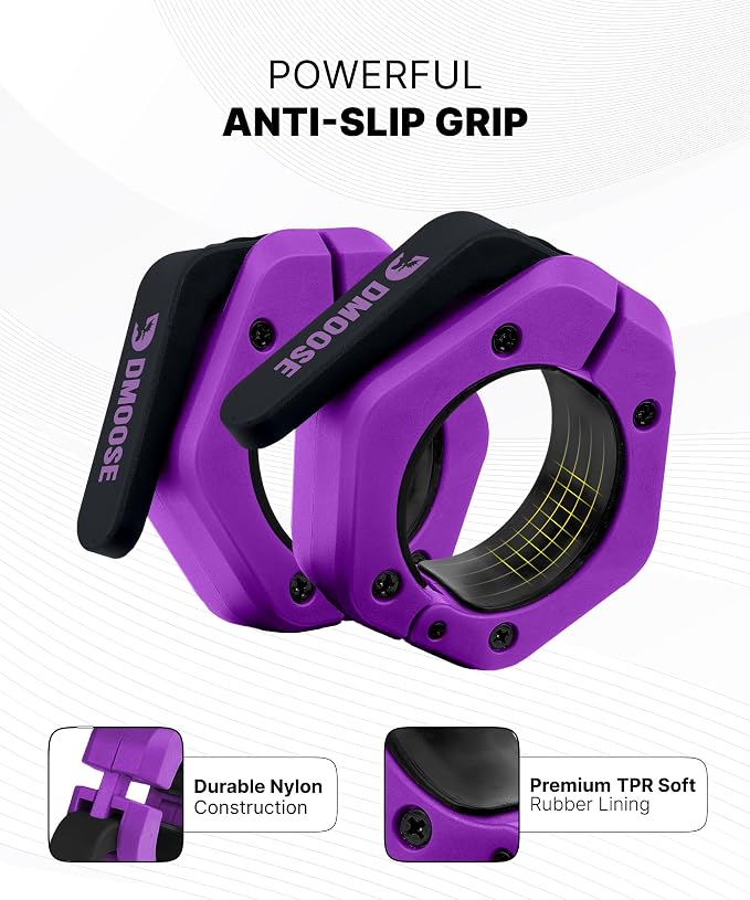DMoose Fitness Barbell Clips 2 Inch (Pair) - Quick Release Olympic Barbell Clamps & Collars with Anti Slip TPR Grip for Secure Weightlifting and Powerlifting - Weight Clips for Bars at Home or Gym