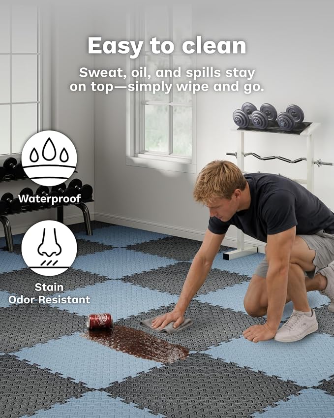 AIRHOP Upgraded 0.79" Extra Thick 48 Sq Ft High-Density Eva Foam Exercise Gym Mats, 12 Pcs Large Interlocking Puzzle Floor Tiles (24"x24") for Home Gym