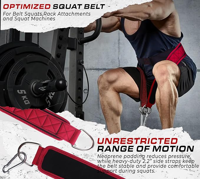 Belt for Belt Squats, Rack Attachment & Squat Machine, Weight Lifting&Powerlifting – Back Support, Low-Profile, Padded Hip & Thigh, Secure Buckle, Heavy Duty