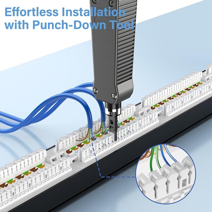 Jadaol 24 Port Patch Panel 10Gbps Rackmount Punch Down Network Panel | 110 IDC, 50μ Gold Plated RJ45 Contacts, PoE/PoE+/PoE++ Compatible, Cat6 1U RJ45 Ethernet Panel for 19-inch Racks/Cabinets