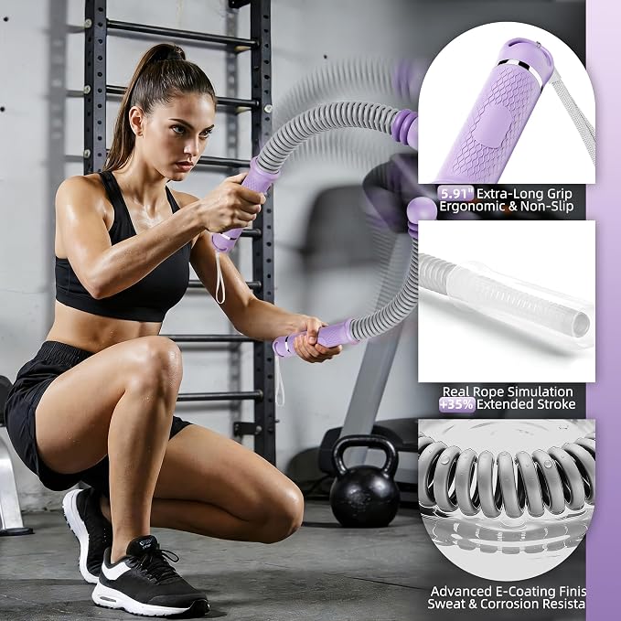 Upgrade Weighted Ropeless Battle Ropes, Adjustable Cordless Battle Rope – Portable Battle Ropes for Home Gym Workout, HIIT & Cardio Full Body Training Exercise Rope for Strength Training Men & Women