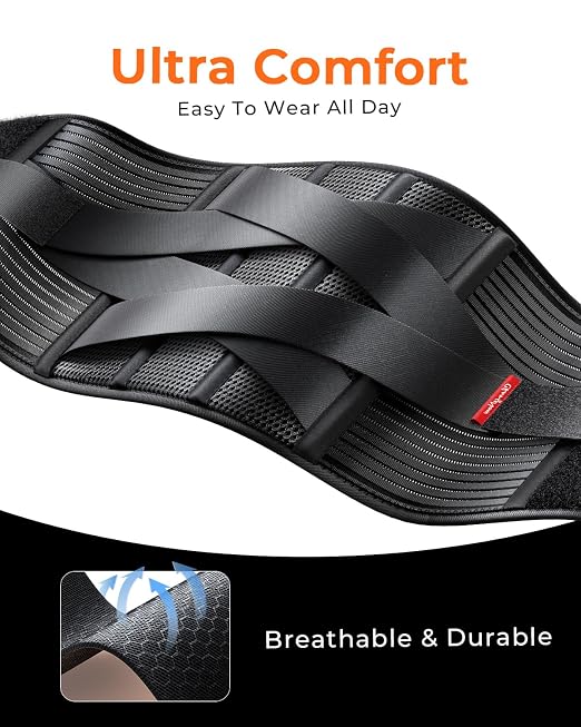 Ultra Breathable Work Back Brace for Men, Upgraded Medical-Grade Support | Lower Back Support Belt with Removable Suspenders - Pain Relief for Lifting, Warehouse, Construction, Moving, Medium