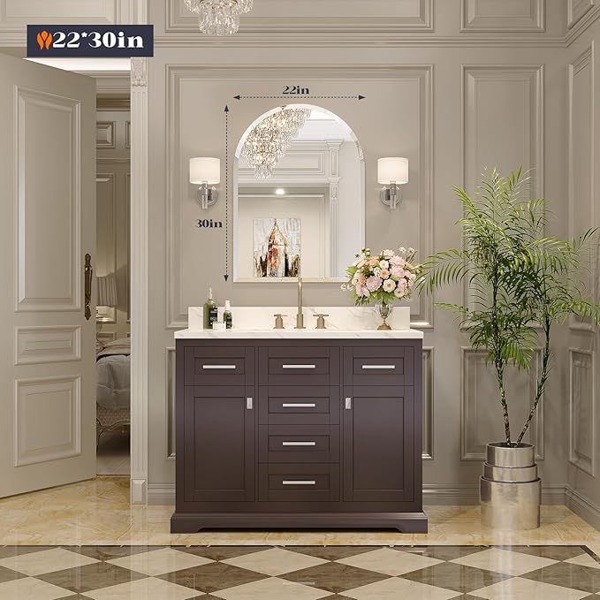 Frameless Bathroom Mirror, 22" x 30" Arched Vanity Mirror for wall Beveled, Arch Wall Mounted Mirror for Hallway, Entryways, Over Sink