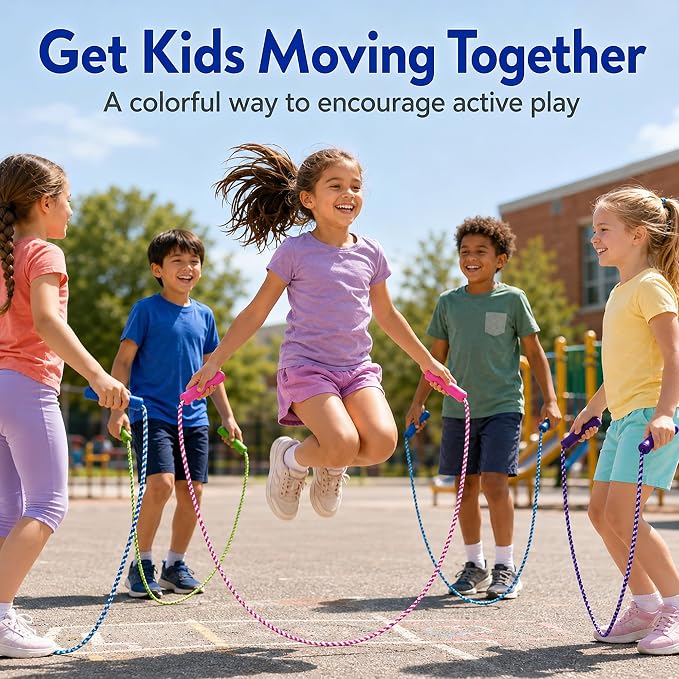 GiftExpress Adjustable Size Colorful Jump Rope for Kids and Teens - Outdoor Indoor Fun Games Skipping Rope Exercise Fitness Activity and Party Favor