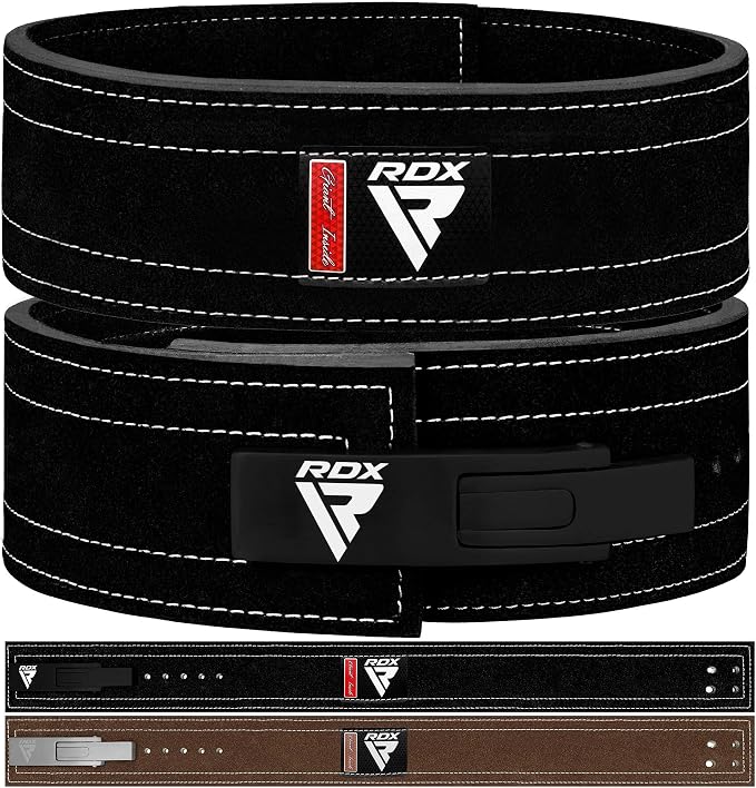 RDX Weight Lifting Belt Powerlifting, Approved By IPL and USPA, 10mm Thick 4" Leather Lumbar Back Support, Lever Buckle Gym Strength Training Equipment, Bodybuilding Deadlifts Squats Workout Men Women