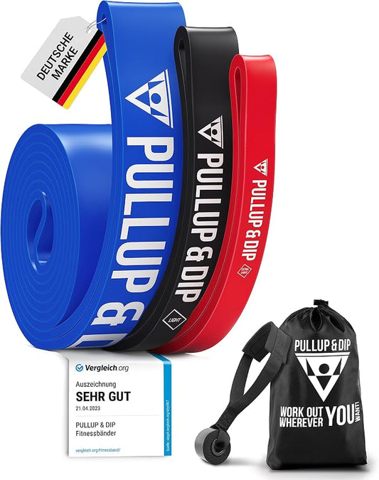 Pullup & DIP Fitness Bands, Resistance Bands with Bag, Door Anchor (with Sets) and Exercise Guide - Single & in Value Set, Pull-Up Band Fitness Band for Calisthenics