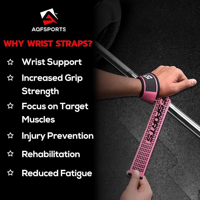 AQF Weight Lifting Straps, Padded Cotton Gym Wrist Straps for Deadlifts | 23" Extra-Long, Heavy-Duty Webbing, 5mm Neoprene Cushioning, Open-Loop Design, Sold as Pair, Ideal for Rows & Pull Workout