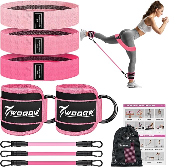 WOQQW Resistance Bands Set - Ankle Resistance Bands with Cuffs for Legs & Glute Workout, Fabric Booty Bands for Women, Home Gym Exercise Equipment for Hip, Pilates, Fitness, Yoga, Physical Therapy