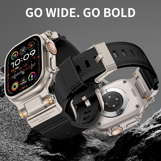 Band Compatible with Apple Watch Ultra 3/2/1 Band 49/46/45/44mm | Metal Connector with Silicone Rugged Strap for iWatch Ultra Series 11/10/9/8/7/6/SE3/SE2/SE/5/4/3/2/1, Black/Titanium