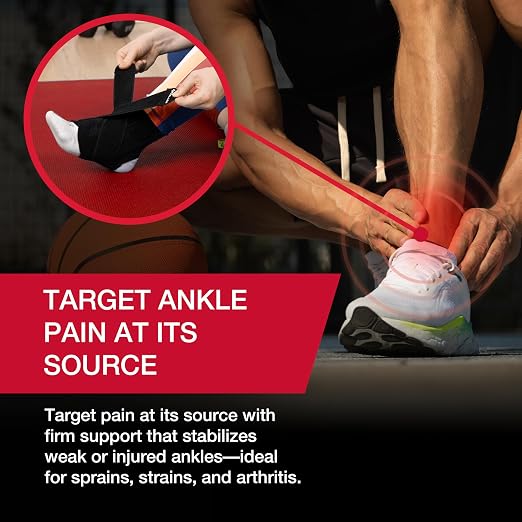 MUELLER Sports Medicine Adjustable Ankle Brace for Men and Women, Ankle Stabilizer for Compression and Pain Relief Support, Ideal for Sprains, Strains, Arthritis, Black, One Size