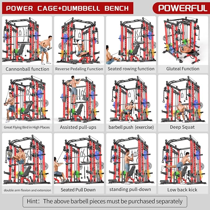 Multi-Purpose Squat Rack,Smith Machine Weight Rack Set with Cable Crossover System, Home Gym Power Racks, Power Racks and Packages
