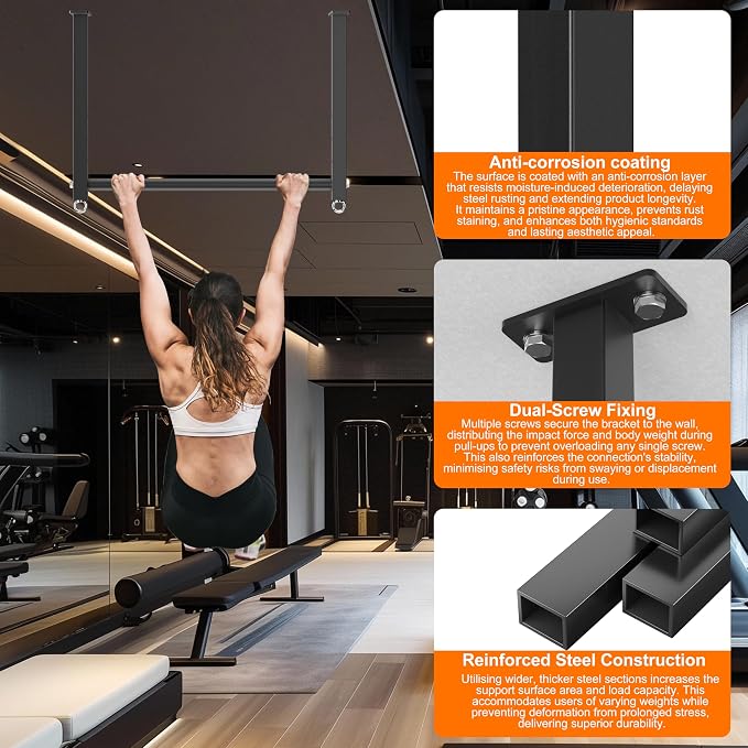 Ceiling Mounted Pull Up Bar, 700 LBS Heavy Duty 4 Adjustable Pull Up Bar, 24" Rafter Pull Up Bars, Ceiling Joist for Garage/Gym/Basement with Comfortable Grip & Round Anchors