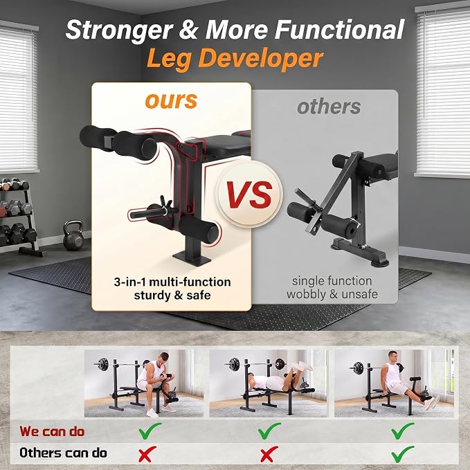 OPPSDECOR Weight Bench Set with Squat Rack, 900LBS Adjustable for Home Gym | Leg Extension & Curl, Preacher Curl Pad, ASTM-Certified 900LBS, Bench Press Rack, Full Body Workout, 2-Second Fold, US Stock