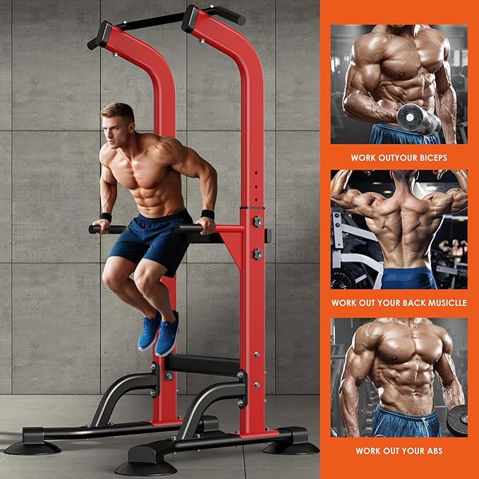 SogesPower Power Tower Dip Station Pull Up Bar for Home Gym Adjustable Height Strength Training Workout Equipment,Pull Up Bar Station