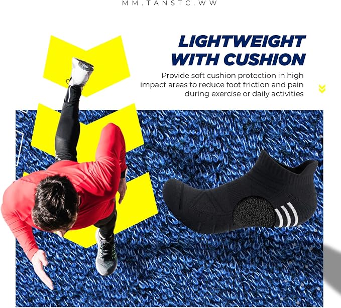 TANSTC Athletic Running Ankle Socks for Men Women, Cushioned Low Cut Sport Tab Socks, 6 Pack